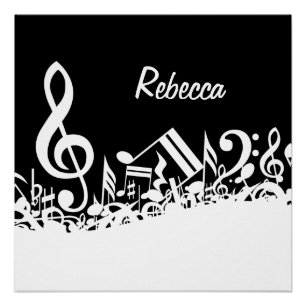 Póster Notas musicales jumbleadas de blanco personalizada