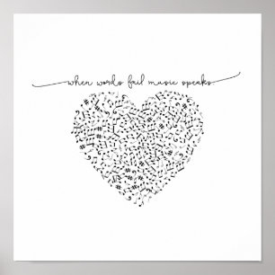 Póster Notas musicales negras en forma de corazón enmarca