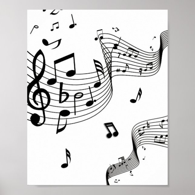Póster Notas musicales sobre blanco (Frente)