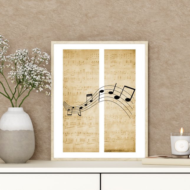 Póster Notas musicales sobre papel musical de hojas antig (Subido por el creador)