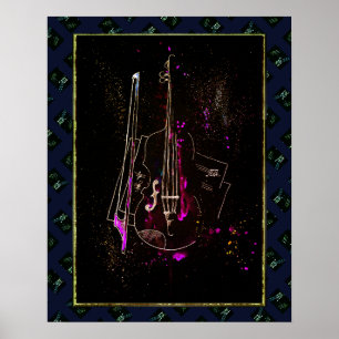 Póster Notas Musicales y Contrabajo