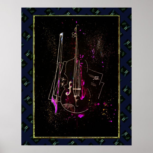 Póster Notas Musicales y Contrabajo (Frente)