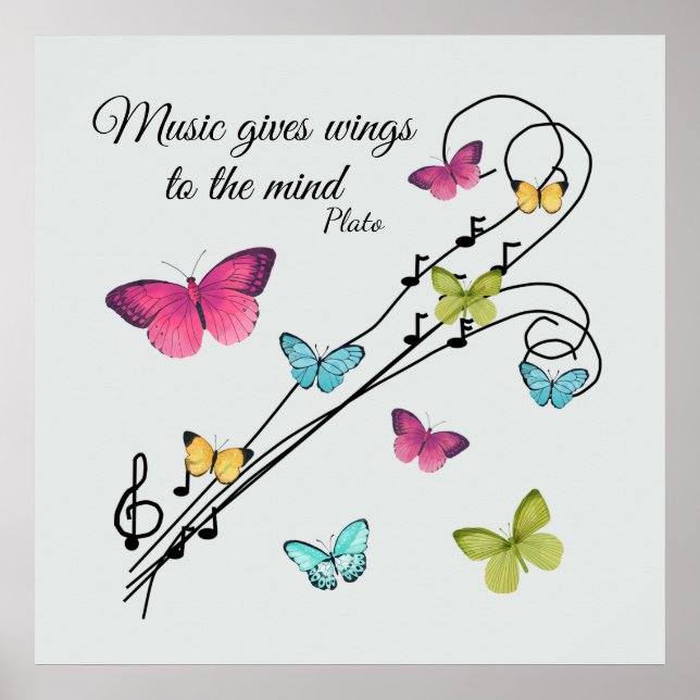 Póster Notas musicales y mariposas (Frente)