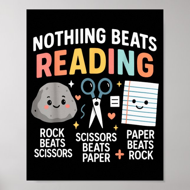 Póster Nothing Beats Reading Rock Paper Scissors Funny Bo (Frente)