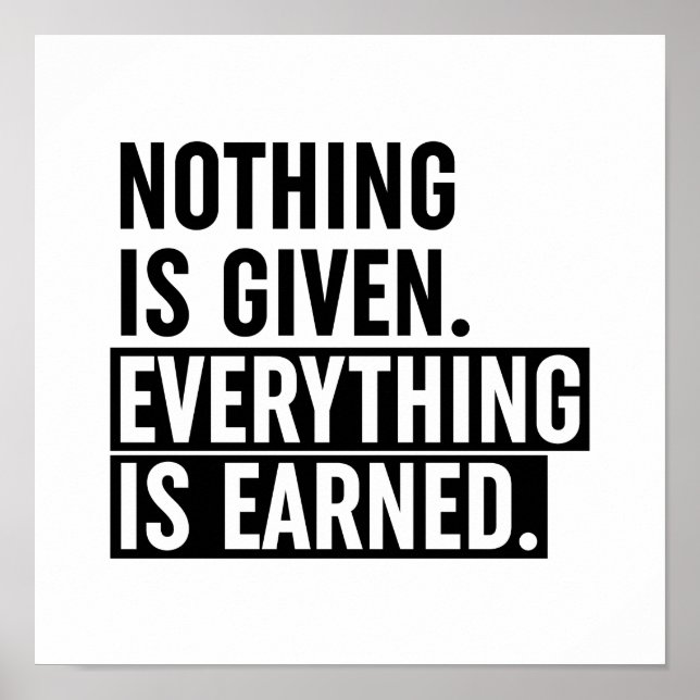 Póster Nothing Is Given Everything Is Earned (Frente)