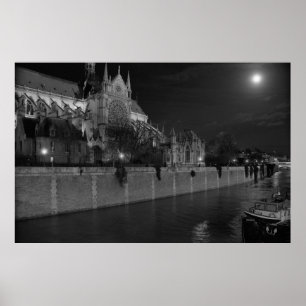 Póster Notre Dame de París, luz de la luna, tarde, Poste