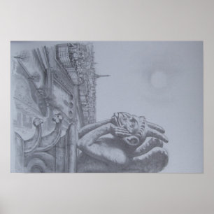 Póster Notre Dame Gargoyle Sketch Poster