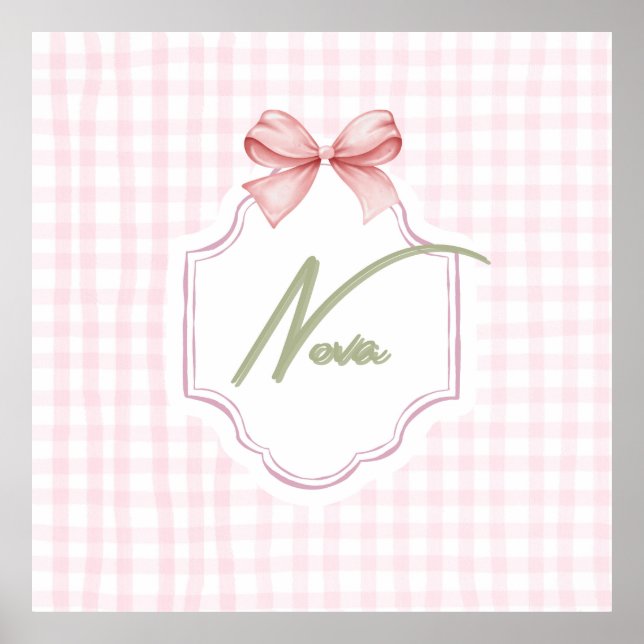 Póster Nova Baby Nursery Personalizado Bow&Gingham (Frente)