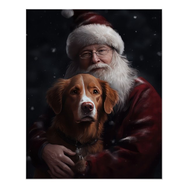Póster Nova Scotia Duck Toller Con Santa Claus Festividad (Anverso)