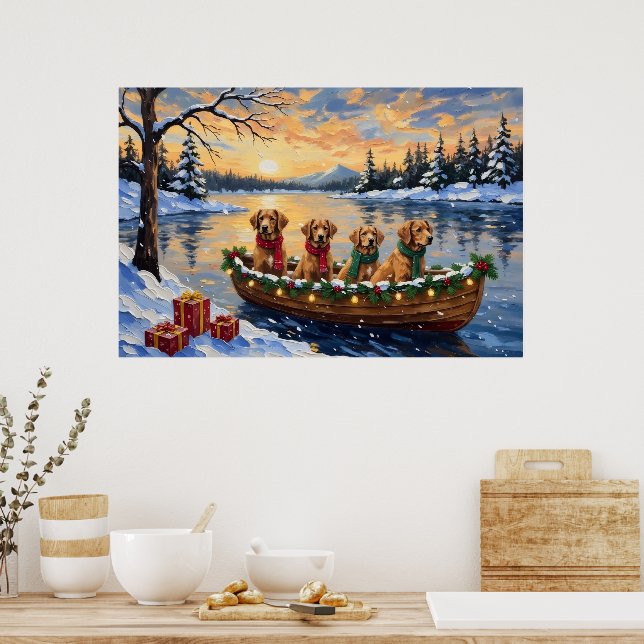 Póster Nova Scotia Duck Tolling Retriever Christmas Boat  (Cocina)