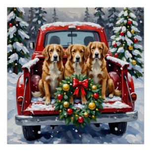 Póster Nova Scotia Duck Tolling Retriever Navidad Rojo