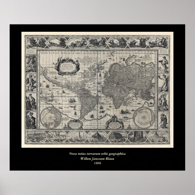 Póster Nova totius terrarum, Mapa Mundial de Antigüedades (Frente)