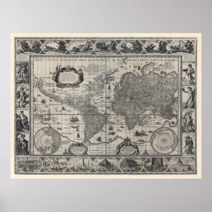 Póster Nova totius terrarum, Mapa Mundial de Antigüedades