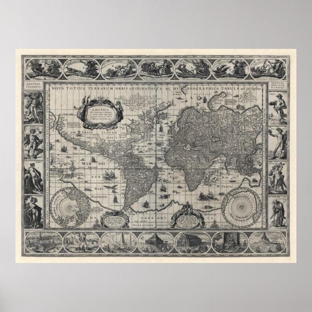 Póster Nova totius terrarum, Mapa Mundial de Antigüedades (Frente)