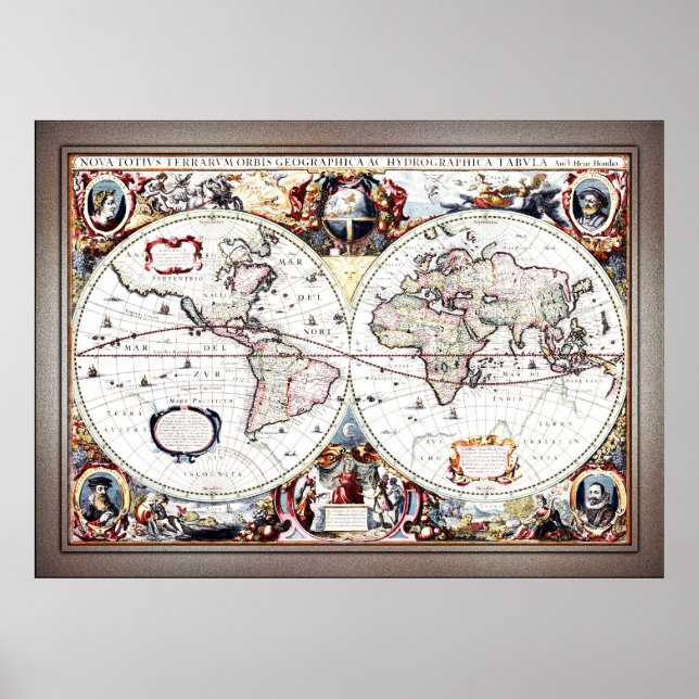 Póster Nova Totius Terrarum Orbis by Henricus Hondius II (Frente)