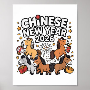 Póster Novedades chinas de Año Nuevo 2026 Caballo Zodiac