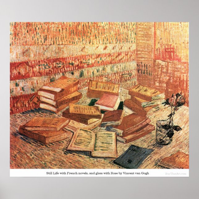 Póster Novelas francesas y vidrio con Rosa - van Gogh (Frente)