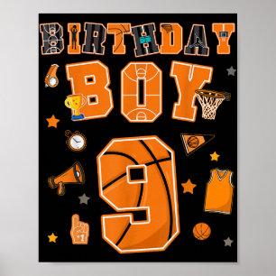 Póster Noveno niño de cumpleaños 9 años Fiesta de balonce
