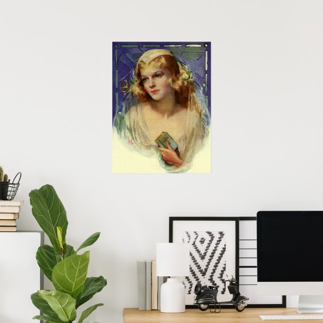 Póster Novia antigua sosteniendo una Biblia, boda religio (Oficina en casa)