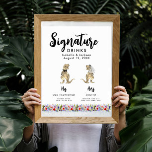 Póster Novia de dinosaurio y bebidas con Boda Groom