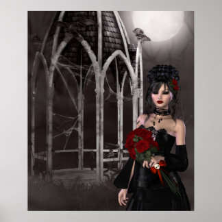 Póster Novia de gótico y rosas con un temible cenador gót