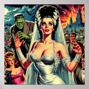 Póster Novia de horror vintage