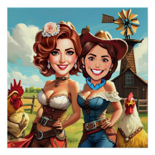 Póster Novia divertida va a ser caricatura de vaqueras
