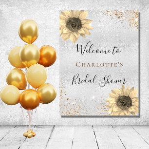 Póster Novia Ducha girasoles bienvenida dorada plateada