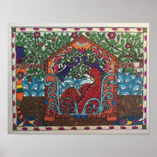 Póster novia elegida en palanquin al estilo madhubani