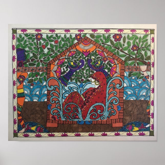 Póster novia elegida en palanquin al estilo madhubani (Frente)