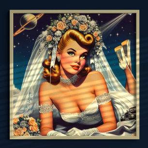 Póster Novia espacial vintage