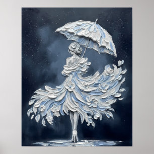 Póster Novia floral con paraguas de impasto
