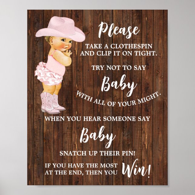 Póster Novia no dice juego de Baby Shower Baby Clothespin (Frente)