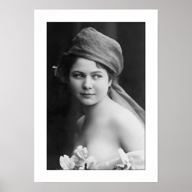 Póster novia victoriana en blanco y negro, retrato de flo (Frente)