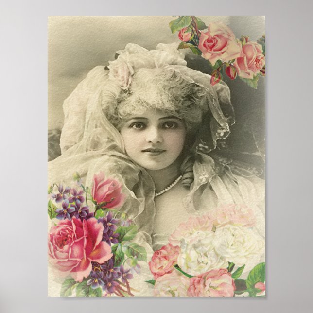 Póster Novia Vintage con Rosas (Frente)