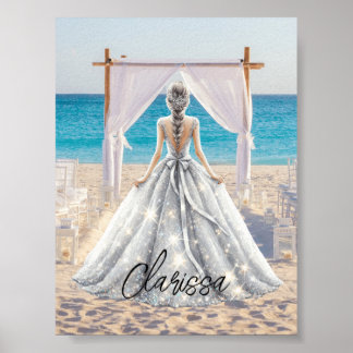 Póster Novia Wedding Day Beach Wedding Fancy Gown Bridal