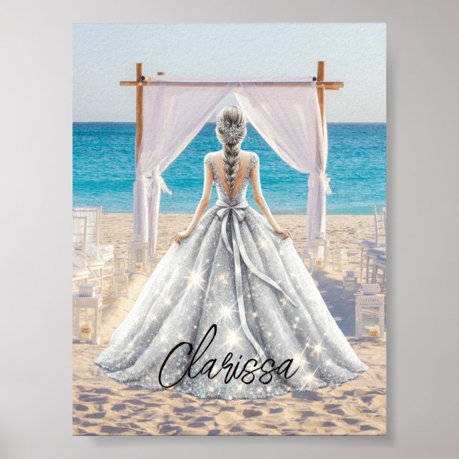 Póster Novia Wedding Day Beach Wedding Fancy Gown Bridal (Frente)