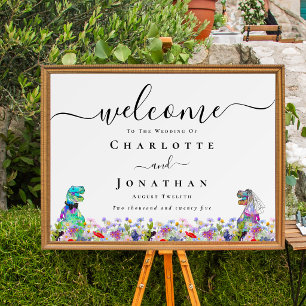 Póster Novia y Novio Dinosaurio Bienvenida Personalizada