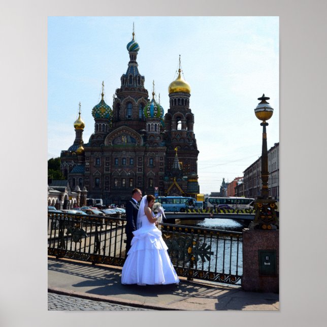 Póster Novia y novio en San Petersburgo, Rusia, Iglesia (Frente)