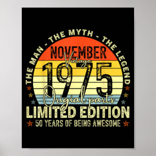 Póster Noviembre 1975 Cumpleaños 50 Para Hombres Mujeres 