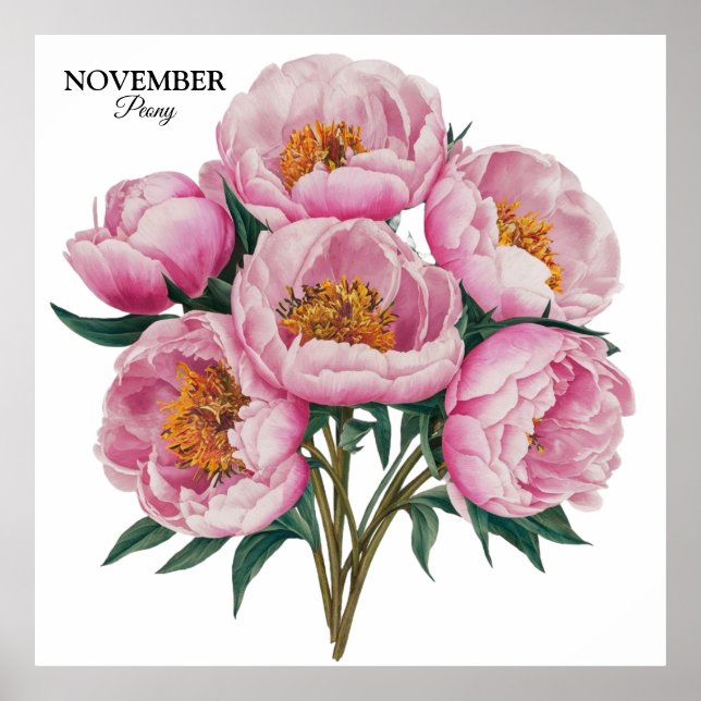 Póster Noviembre Bloom Peony - Regalo de cumpleaños perso (Frente)