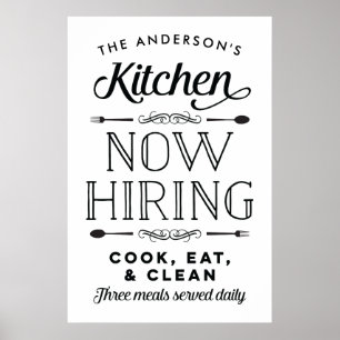 Póster Now Hiring Fun Personalized Custom Kitchen Print