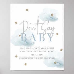 Póster Nube 9 estrellas de oro azul Baby Shower no dice b
