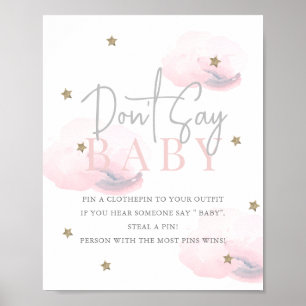 Póster Nube 9 estrellas de oro rosadas Baby Shower no dic