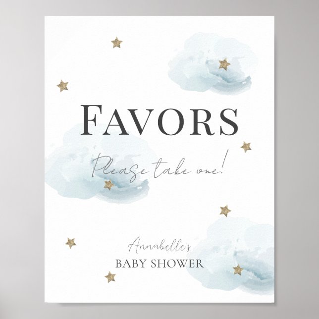 Póster Nube 9 nubes azules y Stars Boy Baby Shower Favore (Frente)