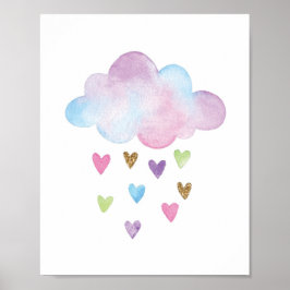 Póster Nube acuarela Arcoiris Corazones Nursery Wall Deco