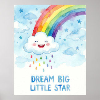 Póster Nube de arcoíris de acuarela Sueña en grande Niños