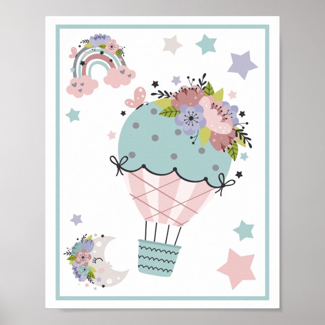 Póster Nube de globos de aire caliente, arcoiris, juego d (Frente)