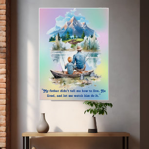 Póster Nube de montaña ahumada azul Lakeside Pescador Pad