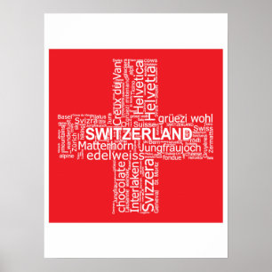 Póster Nube de palabras de bandera de Suiza
